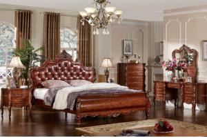 美式古典	双面描金雕花排骨架床